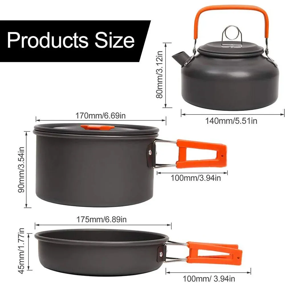 Outdoor Aluminum Camping Cookware Kit - Portable Cooking Set for Travelling, Hiking, and Picnics