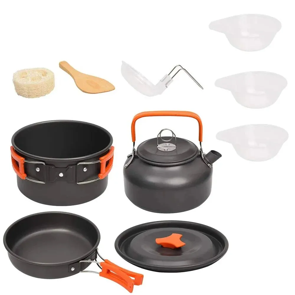 Outdoor Aluminum Camping Cookware Kit - Portable Cooking Set for Travelling, Hiking, and Picnics
