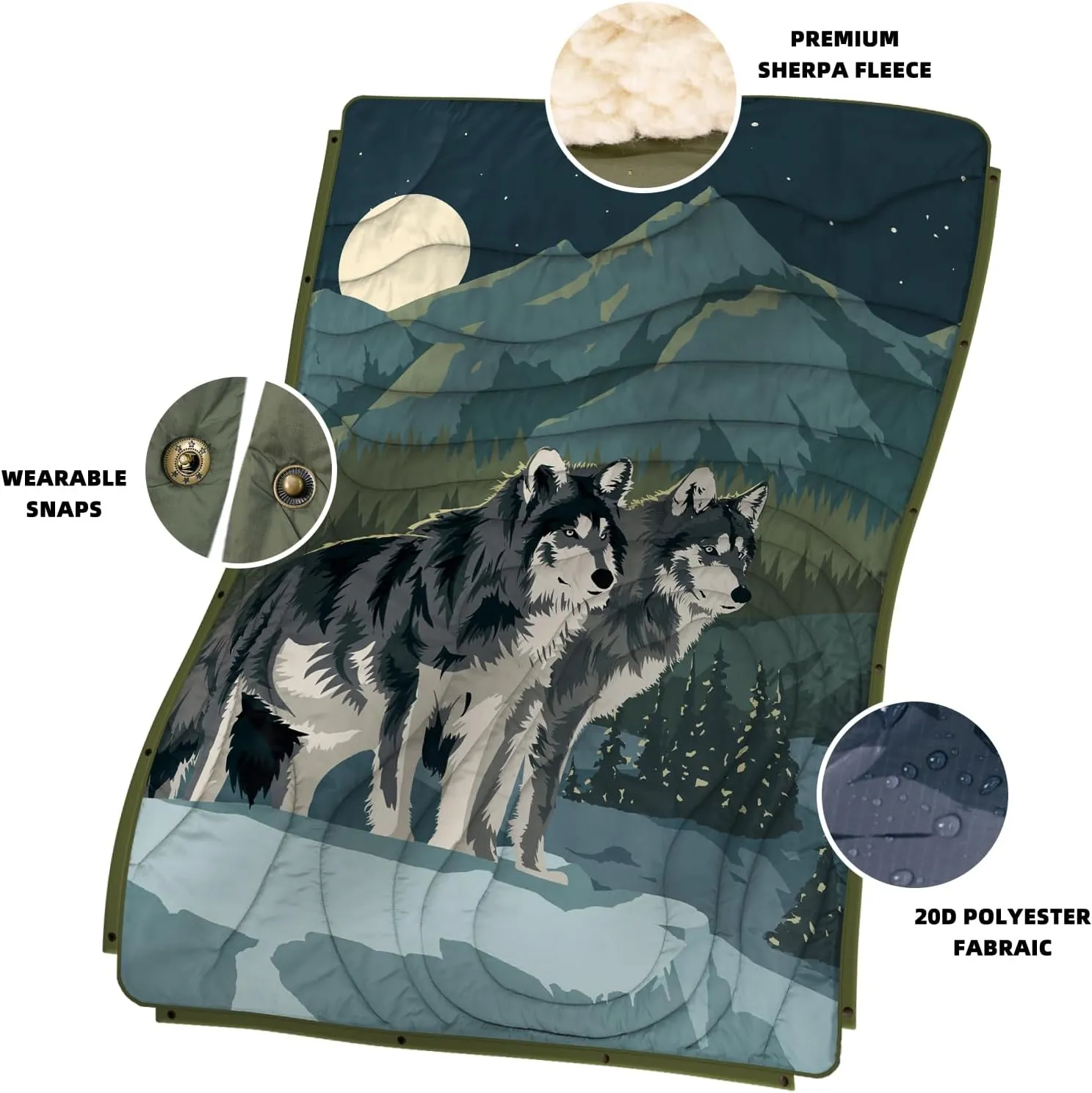 Outdoor Camping Blanket with Sherpa Lining, Extra Warm Thick Camp Blankets and Puffy Ultralight Soft Poncho DWR Camping Quilt for Cold Weather, Adventure, Sleeping, Backpacking 56"x 40"