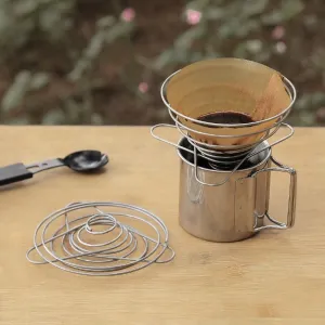 Outdoor camping coffee drip holder stainless steel camping portable folding coffee filter(Large)