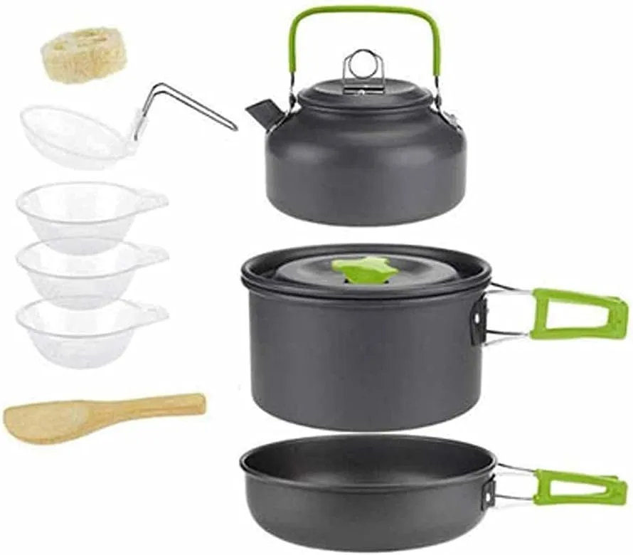 Outdoor Camping Cooking Set Pan Pot Bowl Kettle Foldable Cookware Kit Aluminum Travel Picnic Hiking Tableware Tools