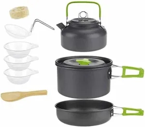 Outdoor Camping Cooking Set Pan Pot Bowl Kettle Foldable Cookware Kit Aluminum Travel Picnic Hiking Tableware Tools