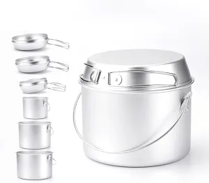 Outdoor Camping Pot and Pan Set Aluminum Hanging Pot Folding Handle Frying Pan for Camping Hiking