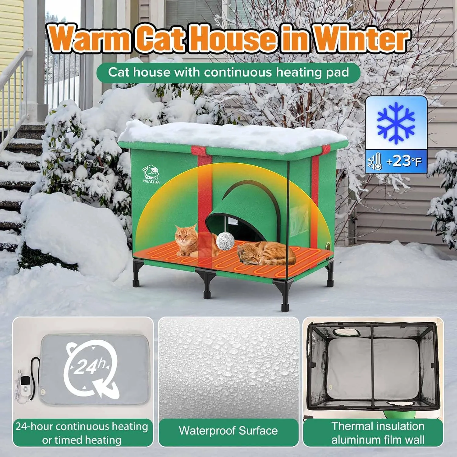 Outdoor Cat House, Weatherproof and Insulated Outside Cat Shelter with Heated Pad and Cooling Pad(4 Seasons Universal),Gift Box for Cats.(Large)