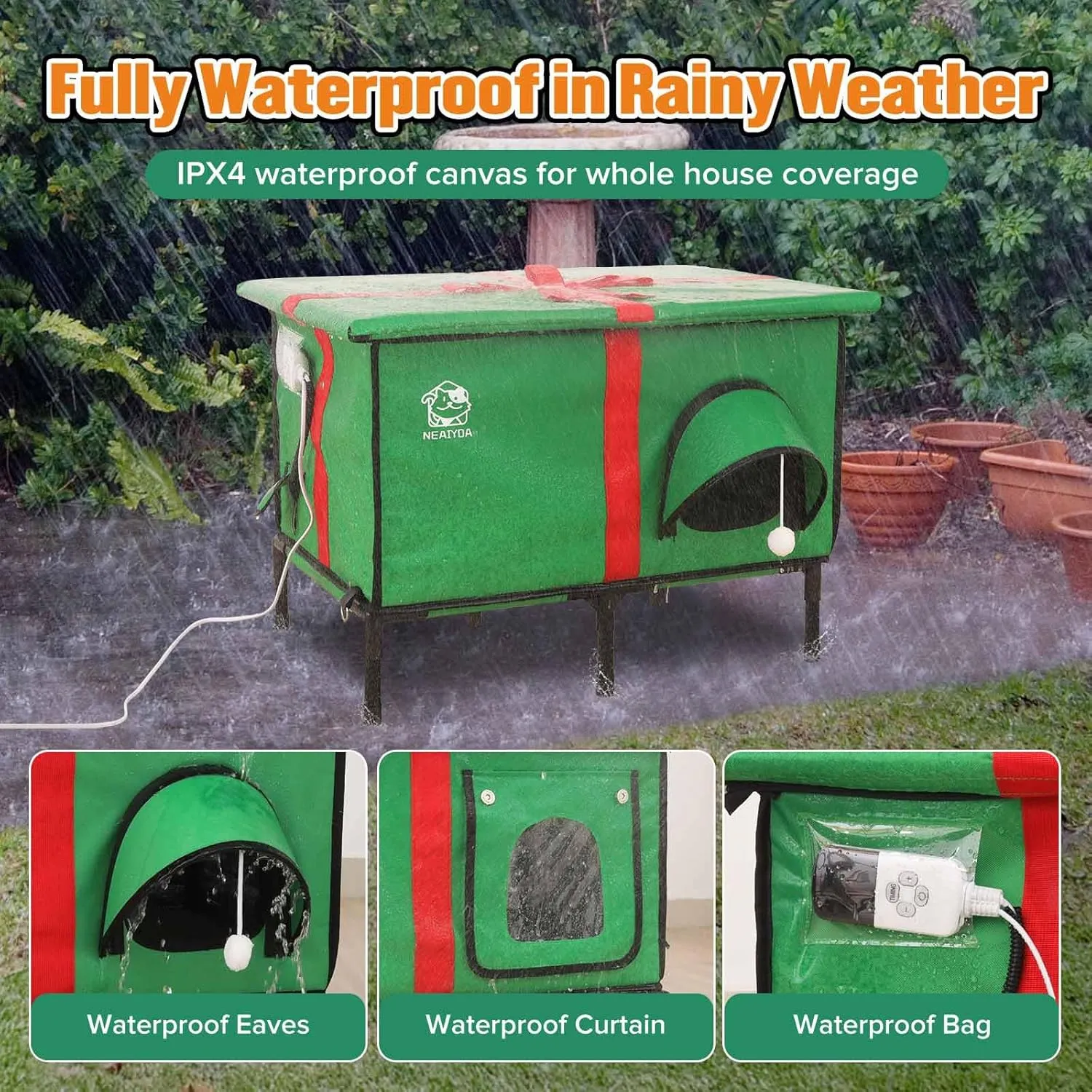 Outdoor Cat House, Weatherproof and Insulated Outside Cat Shelter with Heated Pad and Cooling Pad(4 Seasons Universal),Gift Box for Cats.(Large)