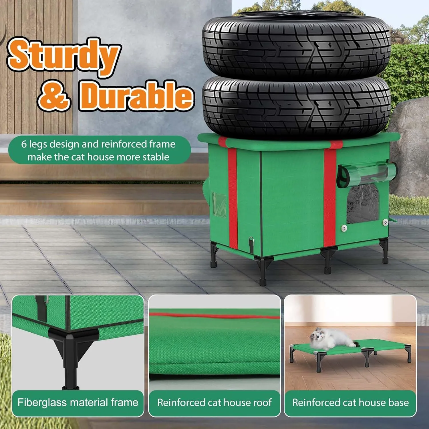 Outdoor Cat House, Weatherproof and Insulated Outside Cat Shelter with Heated Pad and Cooling Pad(4 Seasons Universal),Gift Box for Cats.(Large)