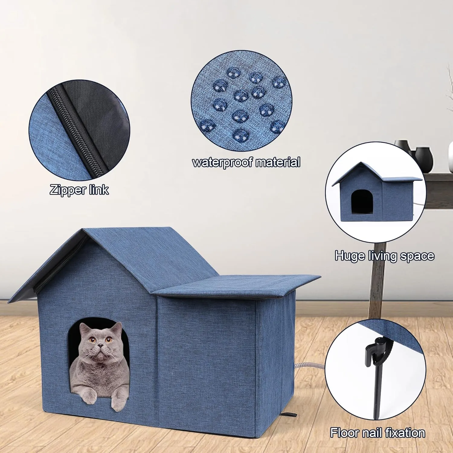 Outdoor Cat Houses Weatherproof Shelter for Outdoor Feral Cats and Kitty with Pad 19 X 22 X 17 Inches (Sky Blue)