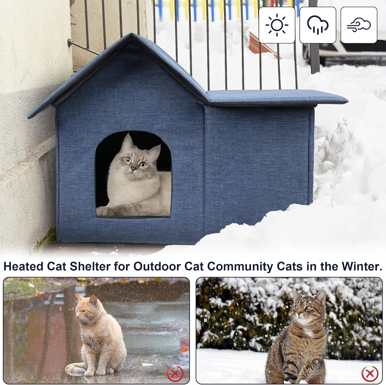 Outdoor Cat Houses Weatherproof Shelter for Outdoor Feral Cats and Kitty with Pad 19 X 22 X 17 Inches (Sky Blue)