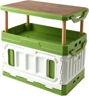 Outdoor Gear Storage Solution with Wooden Lid and Handle - Portable Organizer for Camping and Travel, Green