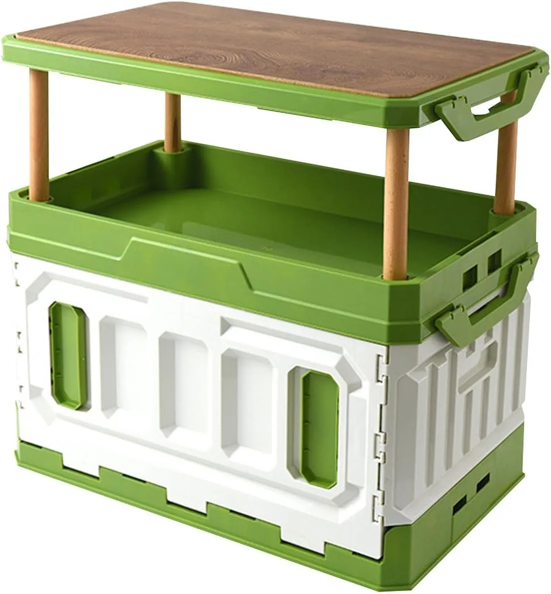 Outdoor Gear Storage Solution with Wooden Lid and Handle - Portable Organizer for Camping and Travel, Green