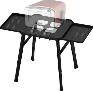 Outdoor Grill Table Stand for Ninja OG and OO Series, Portable Grill Stand Fits Ninja Woodfire with Side Shelf, Utensil-Holder and Hooks, Adjustable Height, Heavy Duty Steel, Black