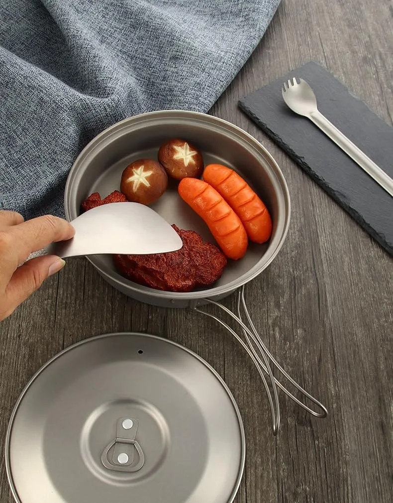 Outdoor Pure Titanium Frying Pan Lightweight Portable Tableware Pan Tableware Set(2)