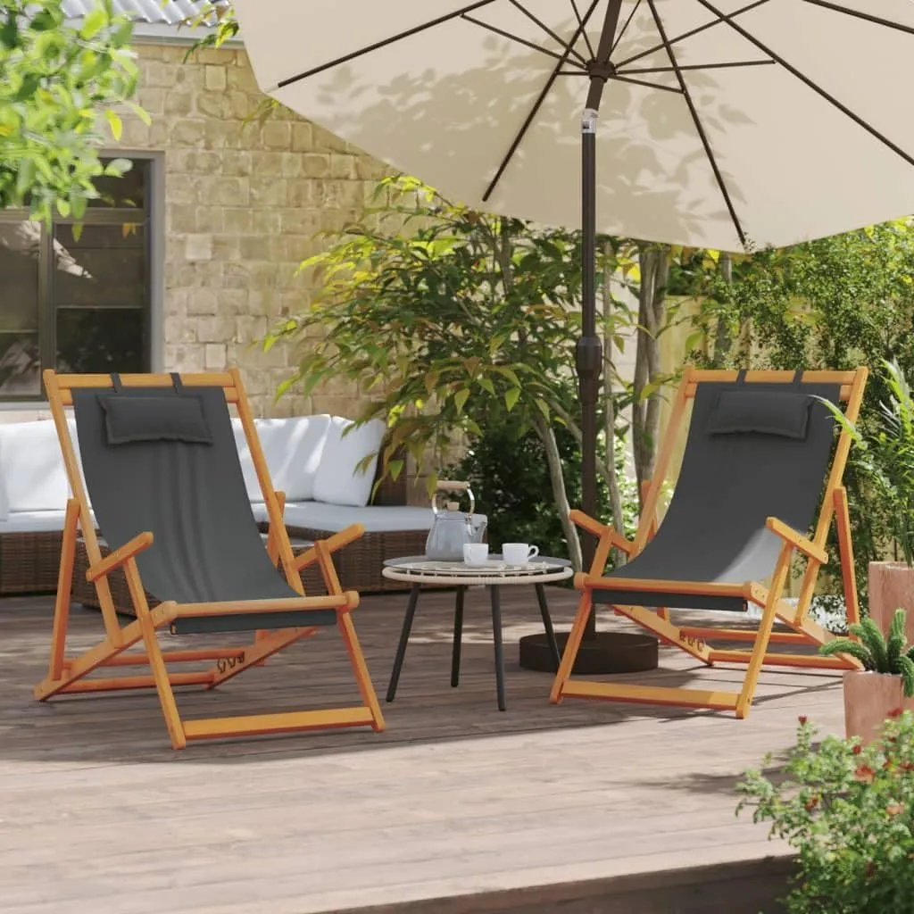 Outdoor Seating Folding Beach Chairs 2 pcs Gray Fabric