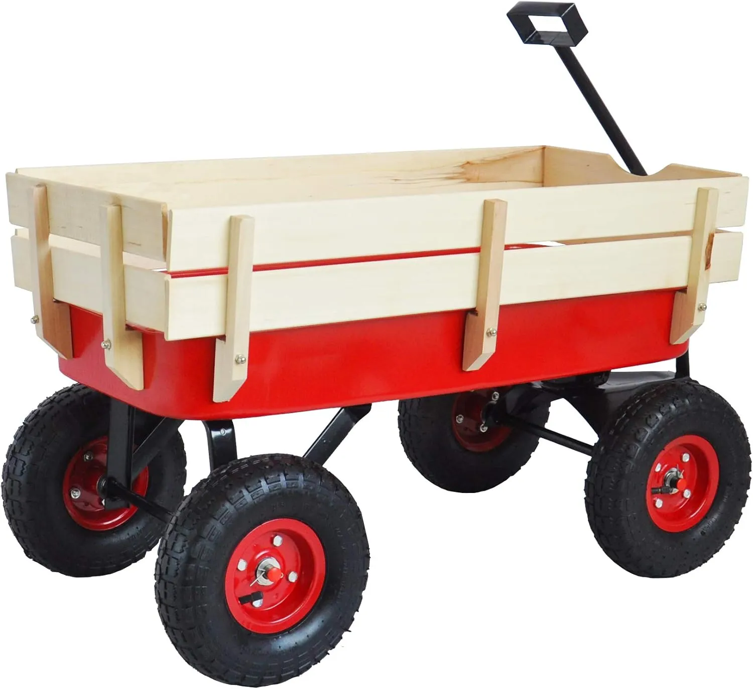 Outdoor Sport Wagon All Terrain Pulling with Removable Wooden Side Panels Air Tires Big Foot Panel Wagon - Red