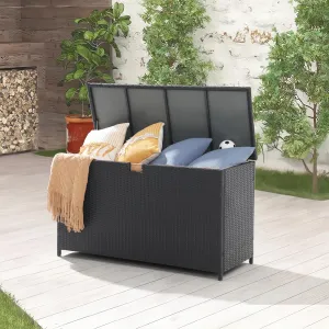 Outdoor Storage Box 125 Gallon Large Deck Boxes Waterproof Wicker Patio Bin for Toy Pool Garden Cushion Organiser Ornaments (Black)