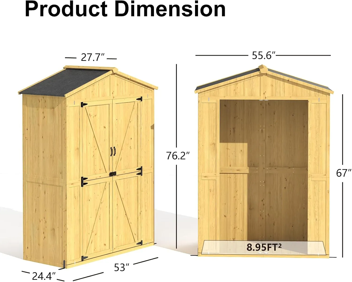 Outdoor Storage Shed, 4.6x2.3 FT Wood Sheds Garden Outdoor Storage Cabinet Waterproof, Storage Sheds Outdoor with Floor, Solid Wood Tool Shed for Poolside, Patio, Backyard, Lawn, Yellow