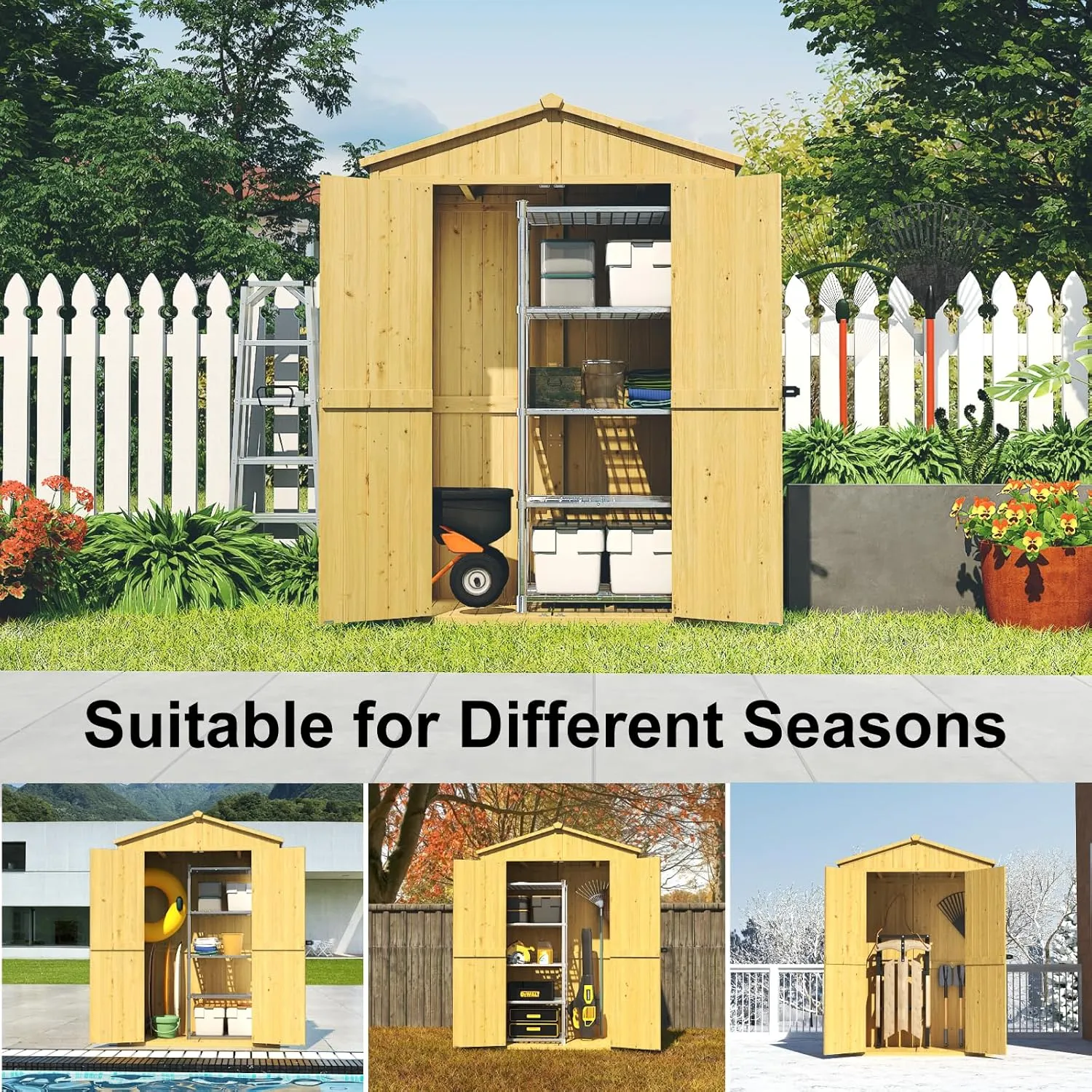 Outdoor Storage Shed, 4.6x2.3 FT Wood Sheds Garden Outdoor Storage Cabinet Waterproof, Storage Sheds Outdoor with Floor, Solid Wood Tool Shed for Poolside, Patio, Backyard, Lawn, Yellow