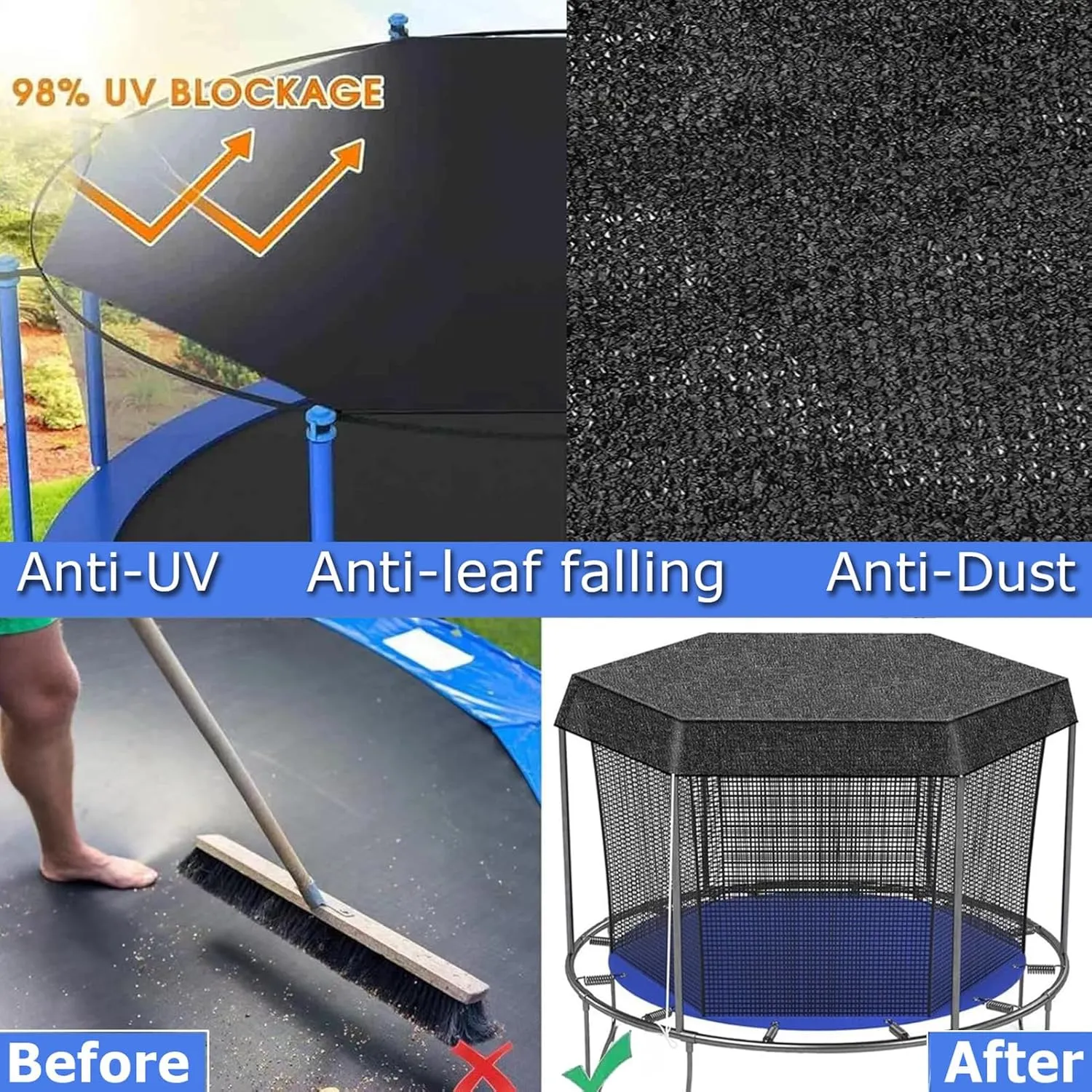 Outdoor Trampoline Shade Cover, Trampoline Sun Protection Net Insulation Breathable Shade Top Cloth, UV & Anti Leaves
