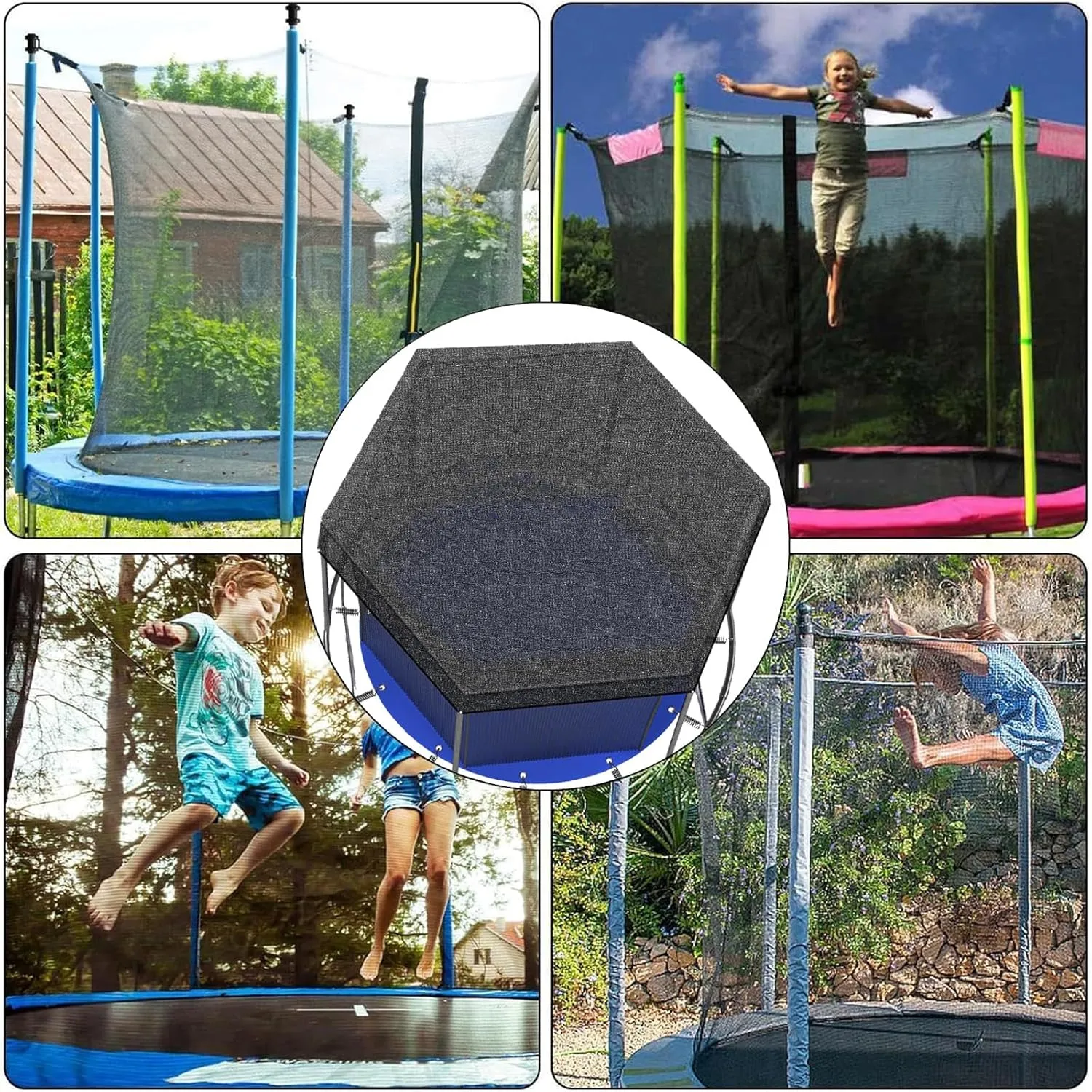 Outdoor Trampoline Shade Cover, Trampoline Sun Protection Net Insulation Breathable Shade Top Cloth, UV & Anti Leaves