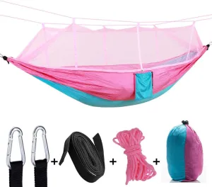 Outdoor Ultralight Hammock,Premium Camping Hammock with Mosquito Net,Ultralight Portable Nylon Parachute Hammock Travel Beach Pink 260x140cm