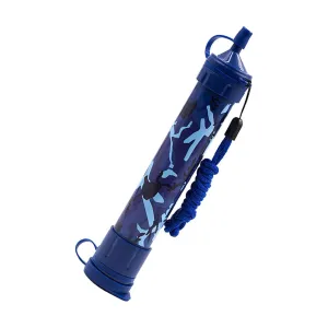 Outdoor Water Filter Straw Personal Portable Water Filtration Straw Emergency Survival Gear Water Purifier 0.01 Micron Emergency Gear for Camping Hiking Climbing-Blue Camouflage