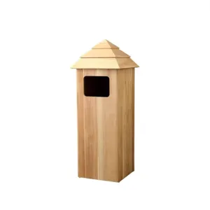Outdoor Wood Garbage Can, Large Commercial Capacity Rubbish Bin with Handle, Waterproof Yard Trash Bin