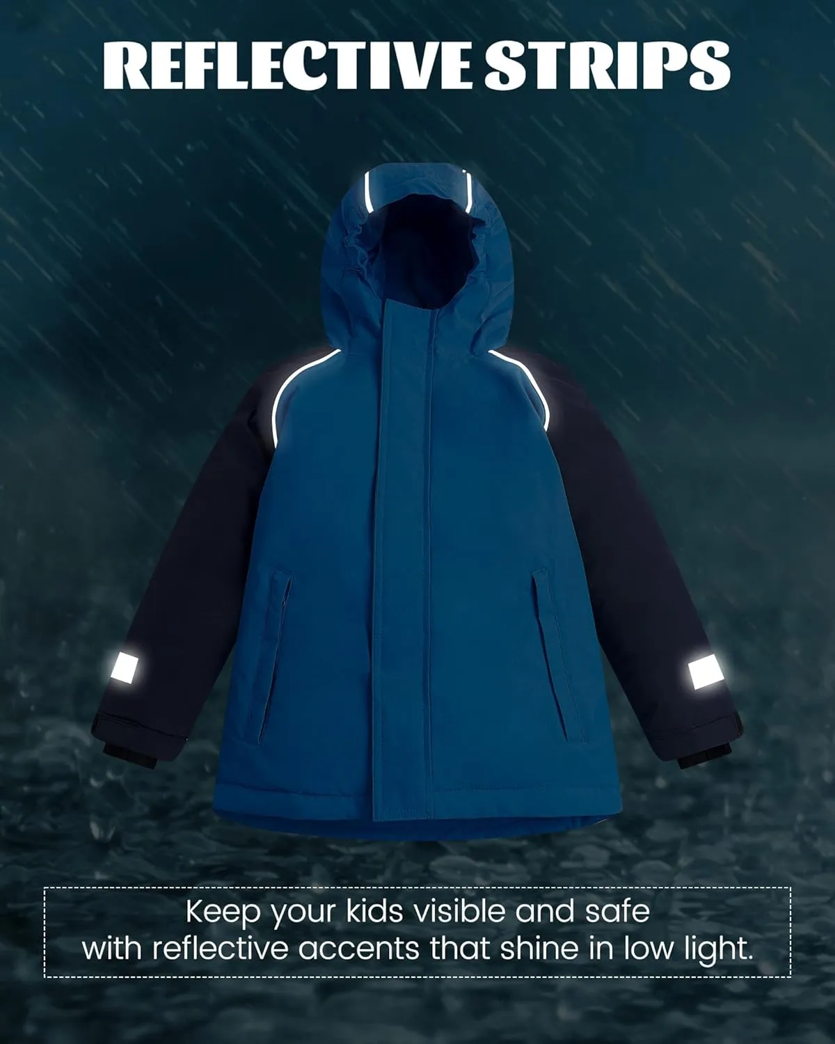 Owntop Kids Winter Ski Jacket Waterproof, Boys Girls Puffer Jacket, Insulated Lining Reflective Strip for Skiing, Snow Play