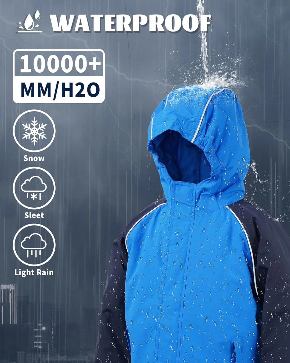 Owntop Kids Winter Ski Jacket Waterproof, Boys Girls Puffer Jacket, Insulated Lining Reflective Strip for Skiing, Snow Play