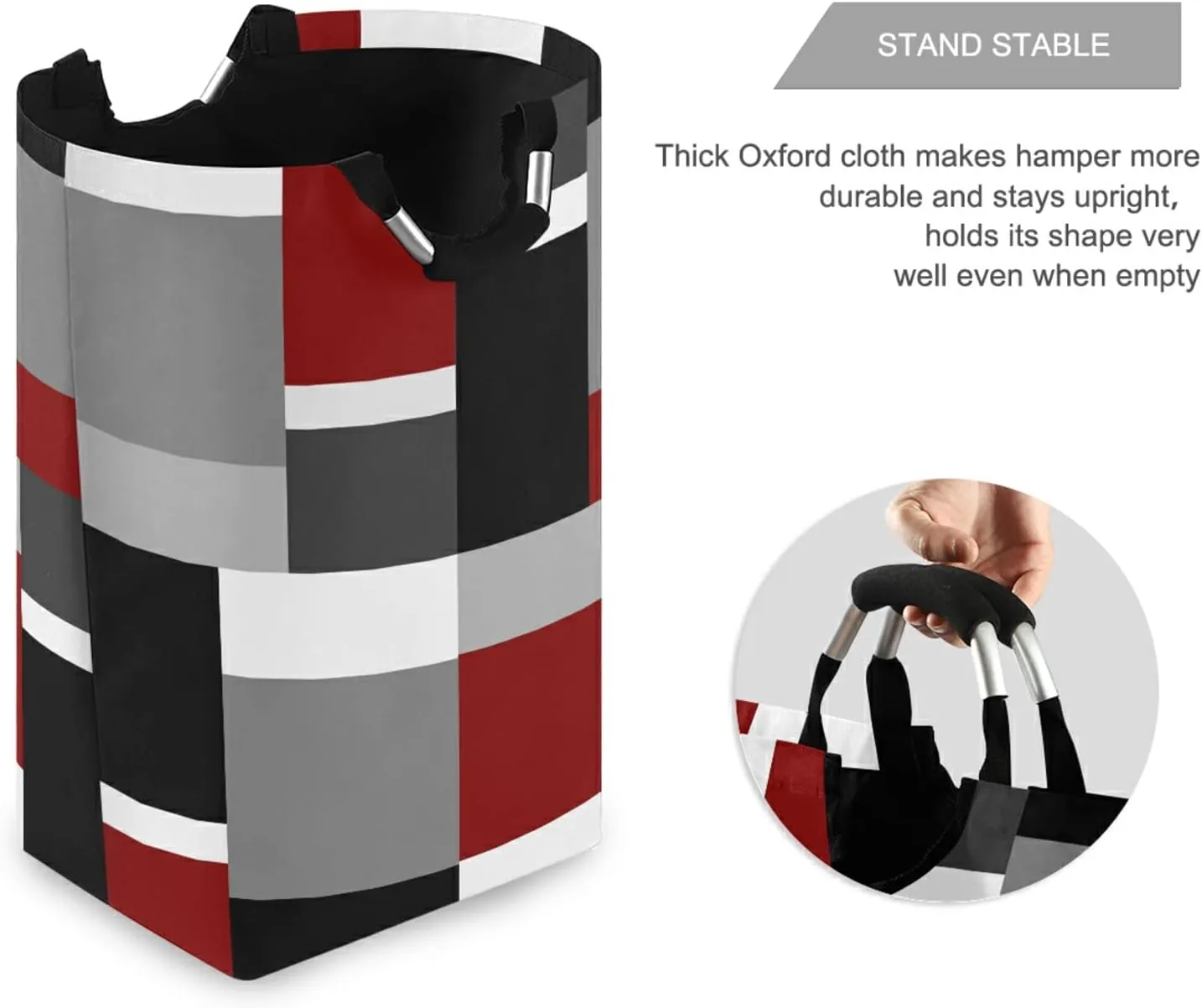 Oyihfvs Seamless Red, Grey, Black and White Rectangles Modern Style Laundry Hamper Basket Bucket, Foldable Dirty Clothes Bag, Waterproof Fabric Washing Bin, Toy Storage with Handles for Bathroom