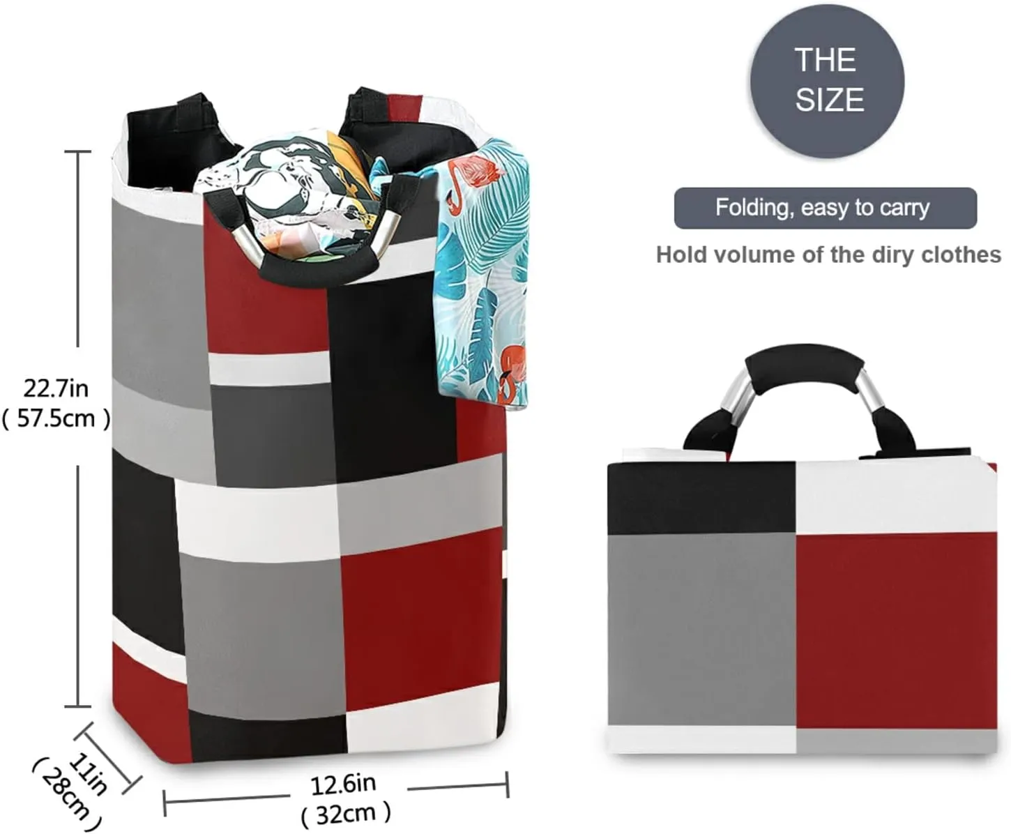 Oyihfvs Seamless Red, Grey, Black and White Rectangles Modern Style Laundry Hamper Basket Bucket, Foldable Dirty Clothes Bag, Waterproof Fabric Washing Bin, Toy Storage with Handles for Bathroom