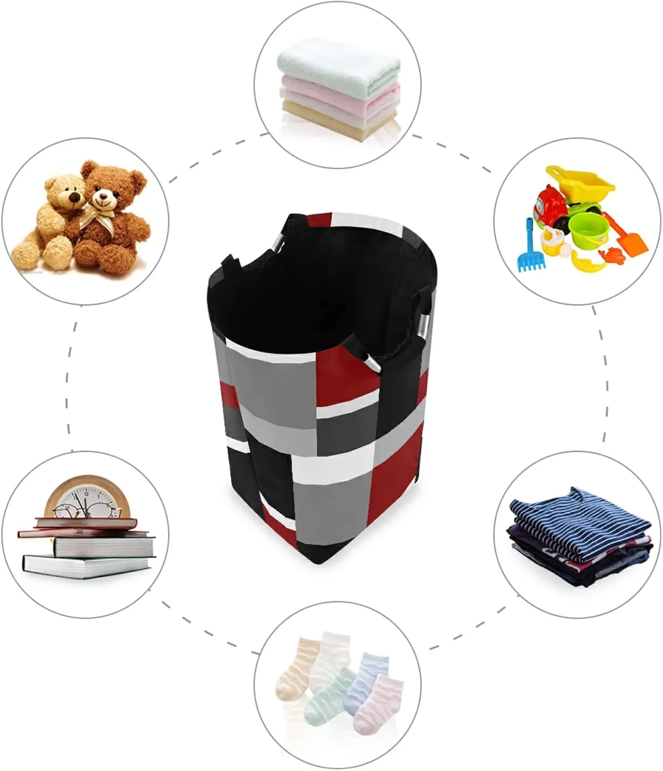 Oyihfvs Seamless Red, Grey, Black and White Rectangles Modern Style Laundry Hamper Basket Bucket, Foldable Dirty Clothes Bag, Waterproof Fabric Washing Bin, Toy Storage with Handles for Bathroom
