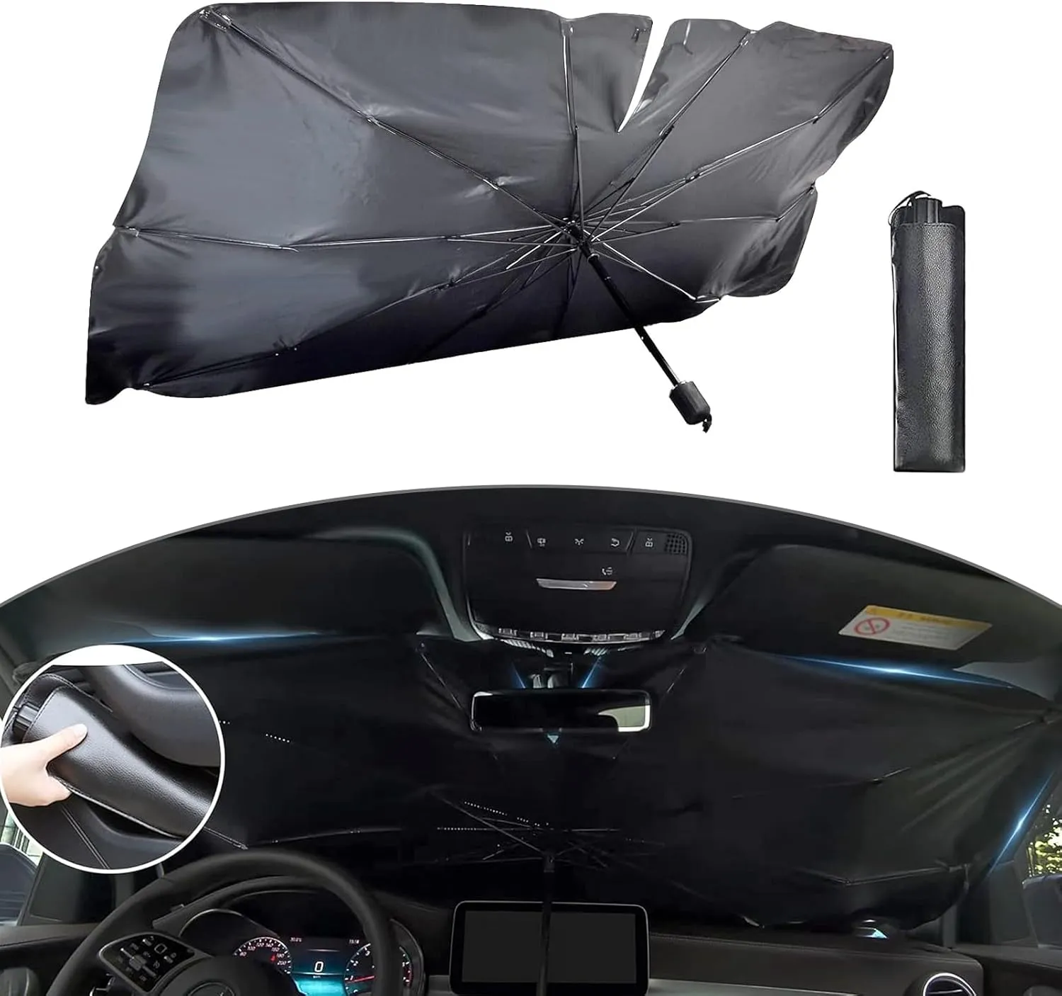 Pack-1 Car Windshield Sun Shade Umbrella, Foldable Waterproof Front Windshield UV Protection to Keep Vehicle Cool, Universal Window Insulation (Titanium Silver #Opening Design)