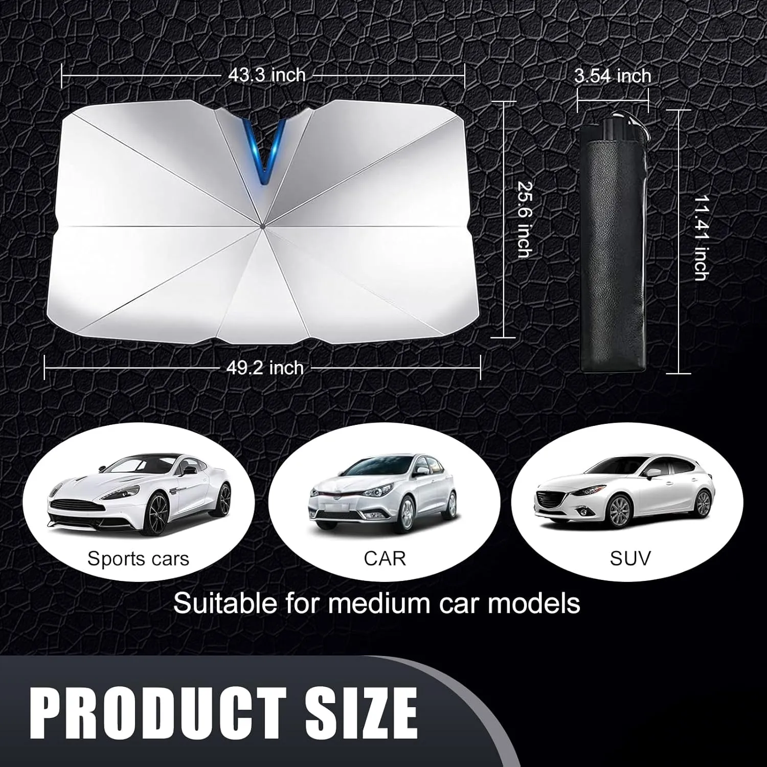 Pack-1 Car Windshield Sun Shade Umbrella, Foldable Waterproof Front Windshield UV Protection to Keep Vehicle Cool, Universal Window Insulation (Titanium Silver #Opening Design)