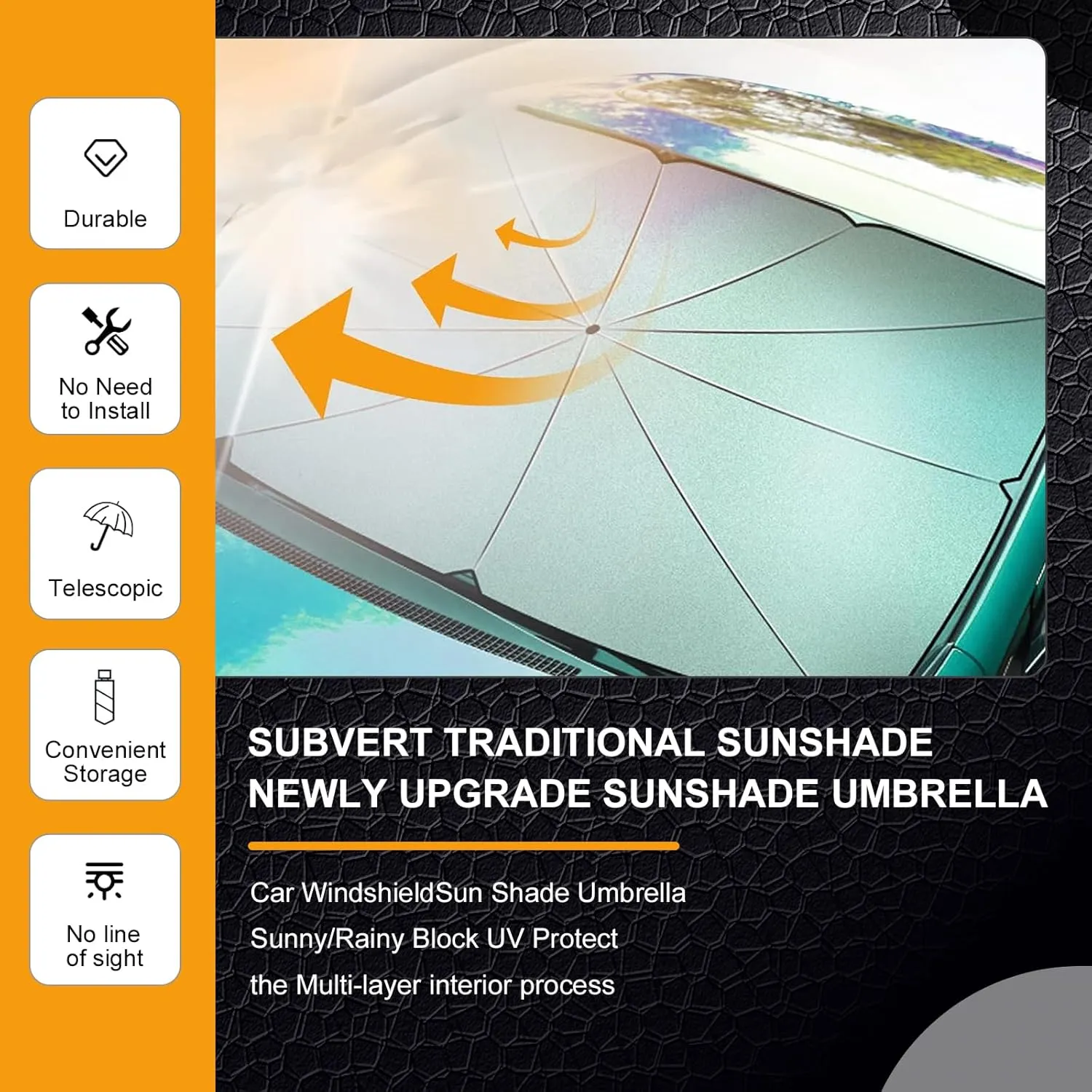 Pack-1 Car Windshield Sun Shade Umbrella, Foldable Waterproof Front Windshield UV Protection to Keep Vehicle Cool, Universal Window Insulation (Titanium Silver #Opening Design)