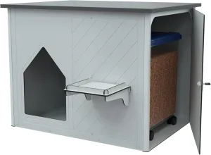 Palram Pets Archie Modern Indoor Cat House with Storage and Feeder Station, Gray