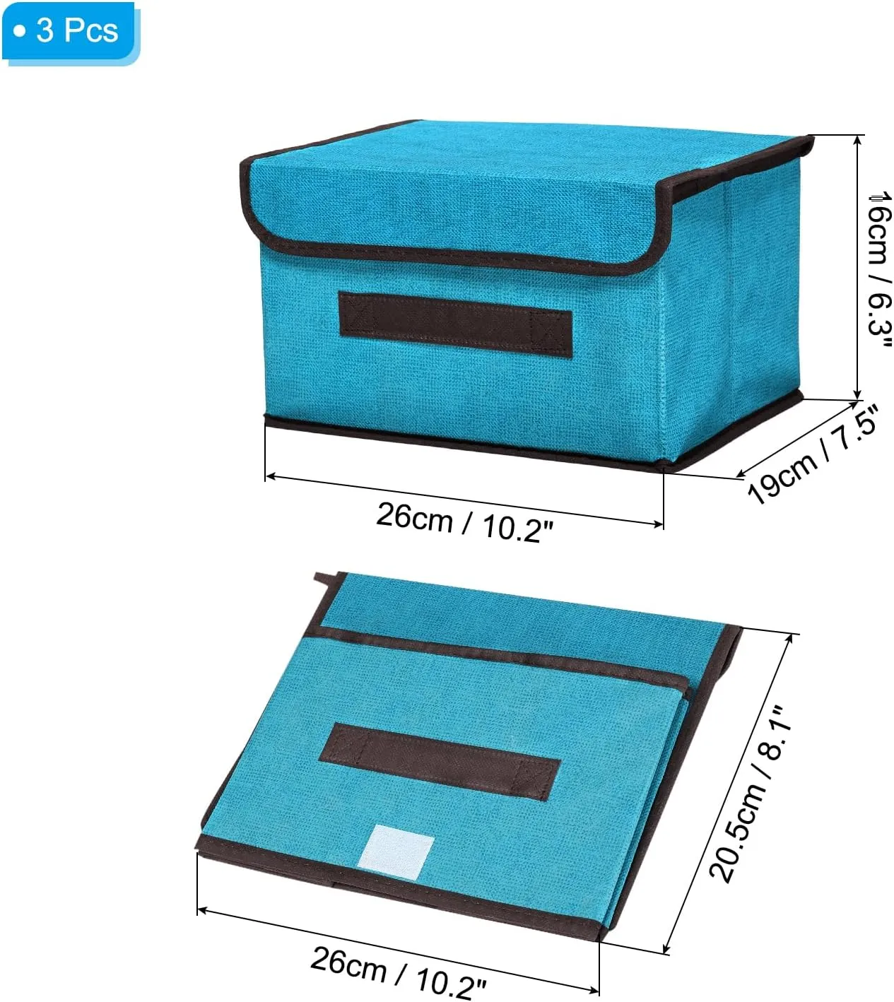 PATIKIL Fabric Collapsible Storage Bin 10.2 x 7.5 x 6.3 Inch, 3 Pcs Foldable Storage Box Cube with Lids and Handle Organizer Container for Home Bedroom Closet Clothes, Blue