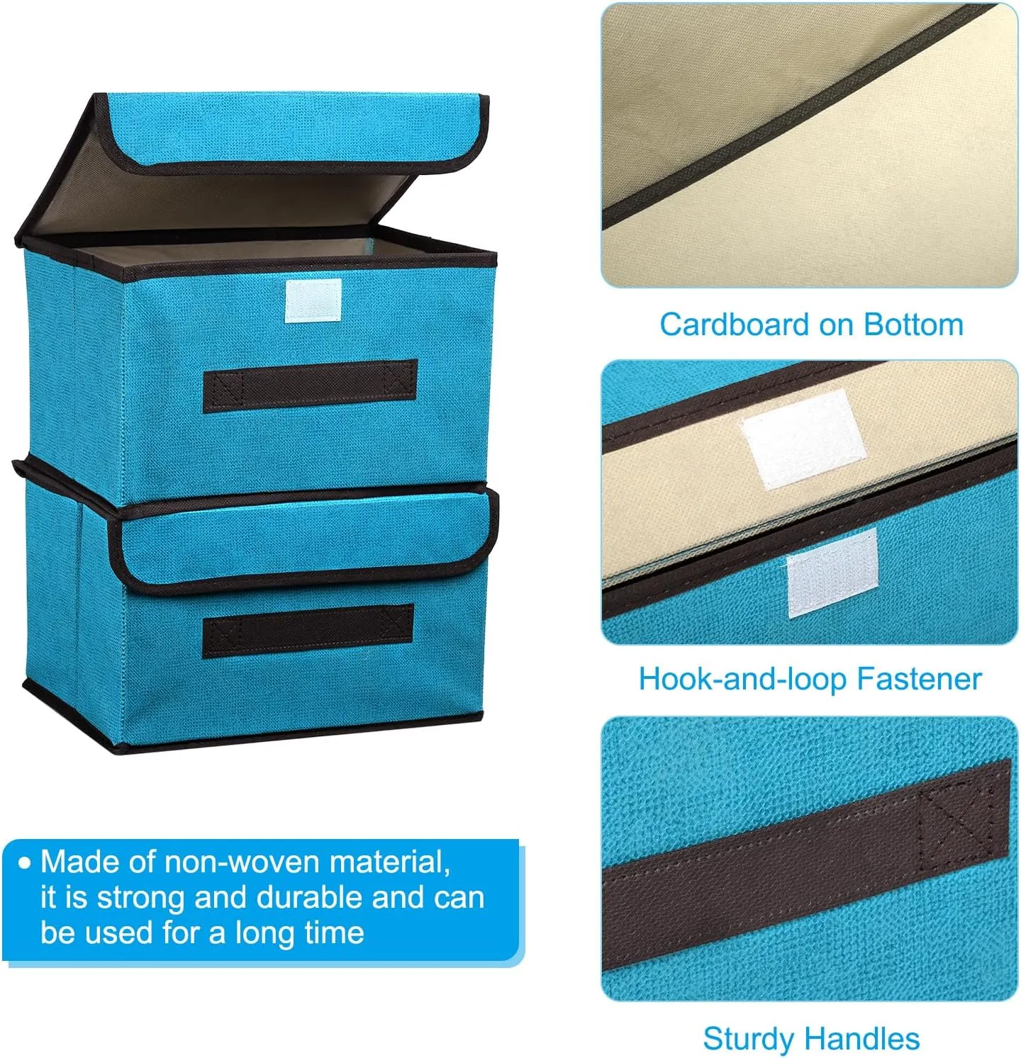 PATIKIL Fabric Collapsible Storage Bin 10.2 x 7.5 x 6.3 Inch, 3 Pcs Foldable Storage Box Cube with Lids and Handle Organizer Container for Home Bedroom Closet Clothes, Blue