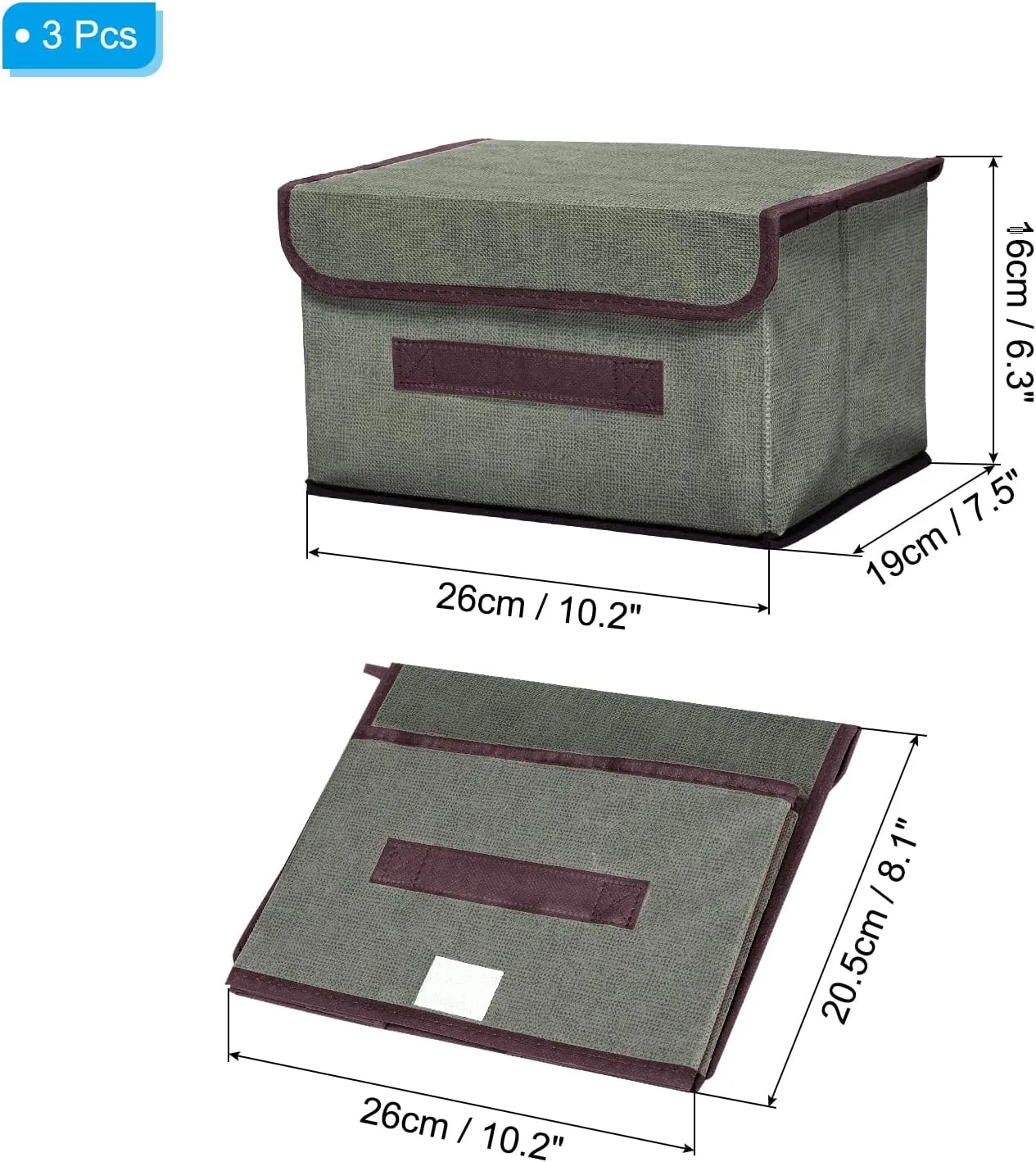 PATIKIL Fabric Collapsible Storage Bin 10.2 x 7.5 x 6.3 Inch, 3 Pcs Foldable Storage Box Cube with Lids and Handle Organizer Container for Home Bedroom Closet Clothes, Grey