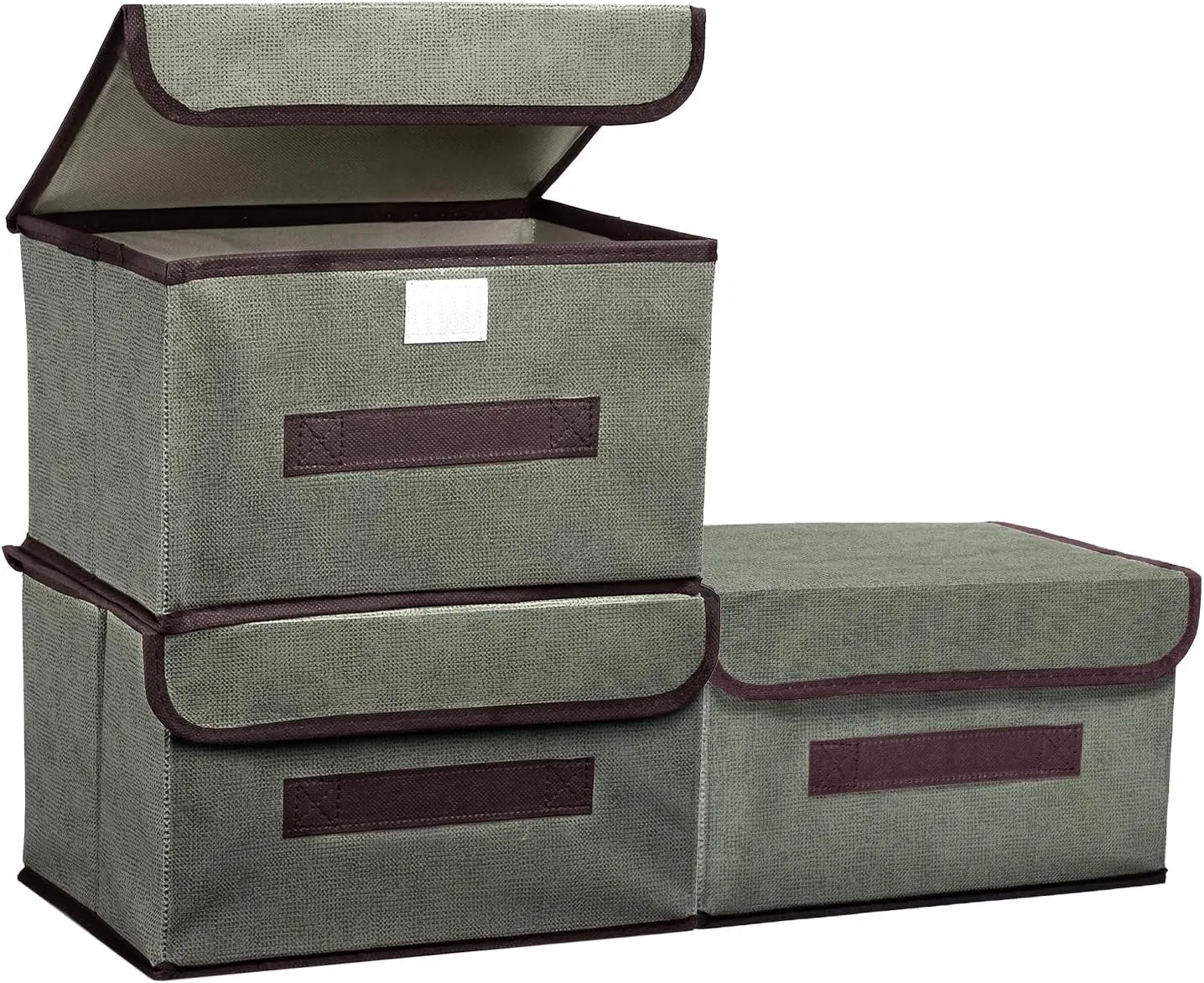 PATIKIL Fabric Collapsible Storage Bin 10.2 x 7.5 x 6.3 Inch, 3 Pcs Foldable Storage Box Cube with Lids and Handle Organizer Container for Home Bedroom Closet Clothes, Grey