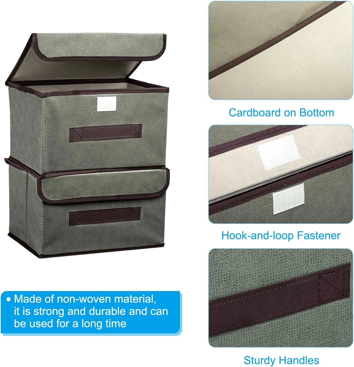 PATIKIL Fabric Collapsible Storage Bin 10.2 x 7.5 x 6.3 Inch, 3 Pcs Foldable Storage Box Cube with Lids and Handle Organizer Container for Home Bedroom Closet Clothes, Grey