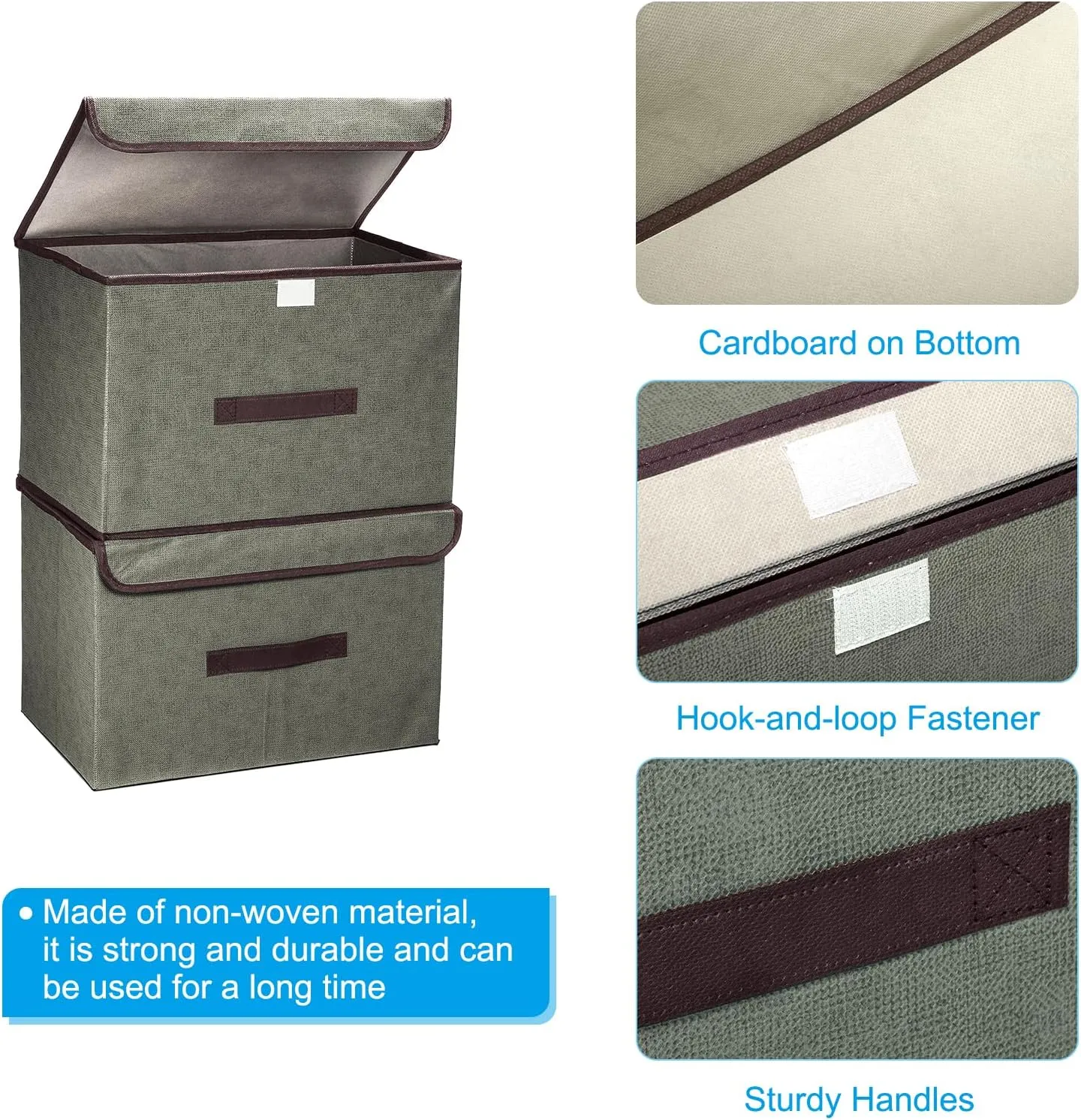 PATIKIL Fabric Collapsible Storage Bin 14.2 x 9.1 x 9.4 Inch, 4 Pcs Foldable Storage Box Cube with Lids and Handle Organizer Container for Home Bedroom Closet Clothes, Grey