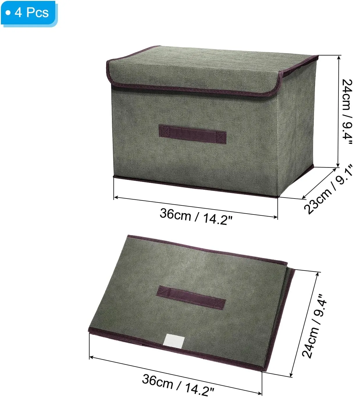 PATIKIL Fabric Collapsible Storage Bin 14.2 x 9.1 x 9.4 Inch, 4 Pcs Foldable Storage Box Cube with Lids and Handle Organizer Container for Home Bedroom Closet Clothes, Grey