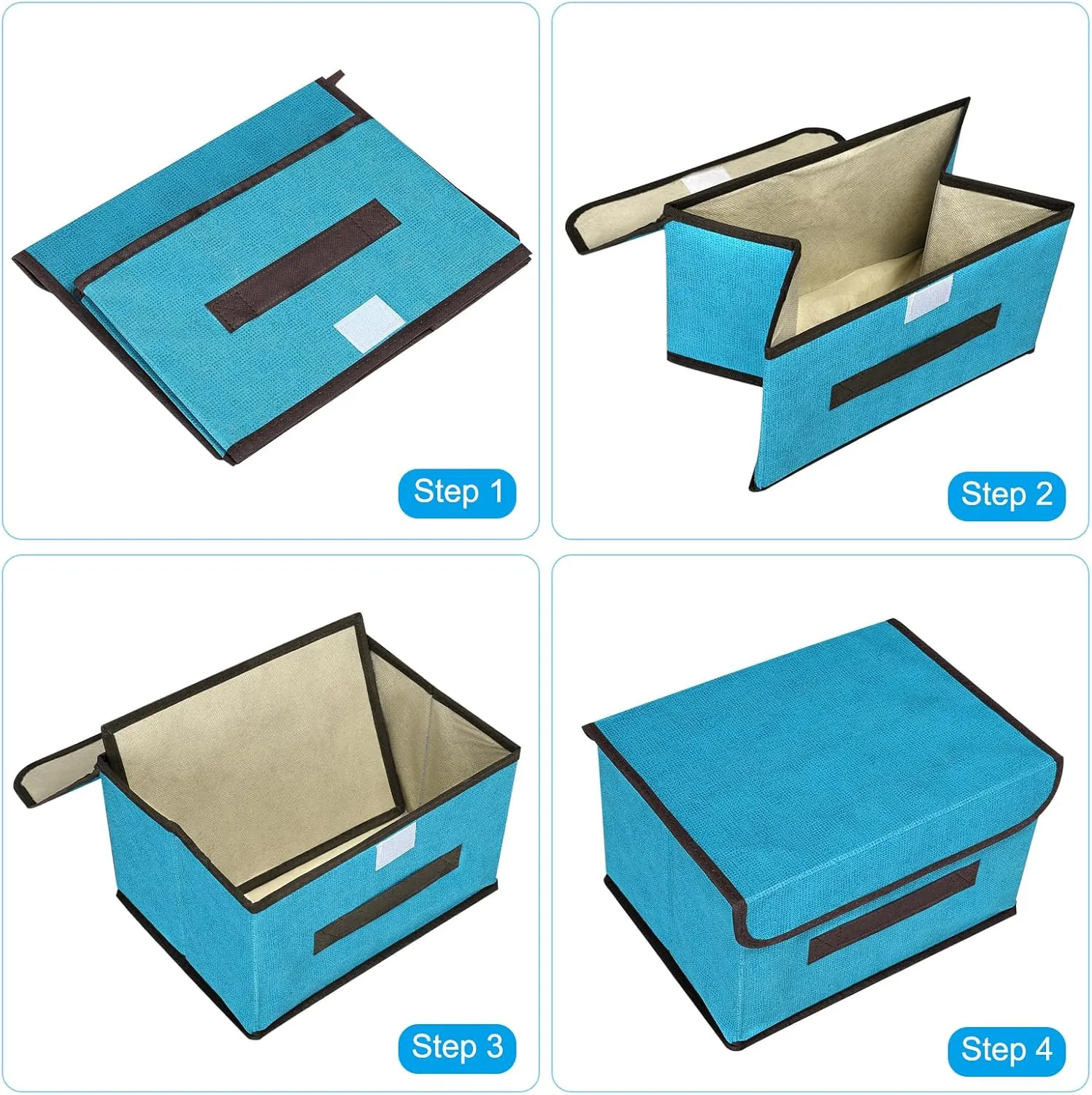 PATIKIL Fabric Collapsible Storage Bin 14.2 x 9.1 x 9.4 Inch, 4 Pcs Foldable Storage Box Cube with Lids and Handle Organizer Container for Home Bedroom Closet Clothes, Grey