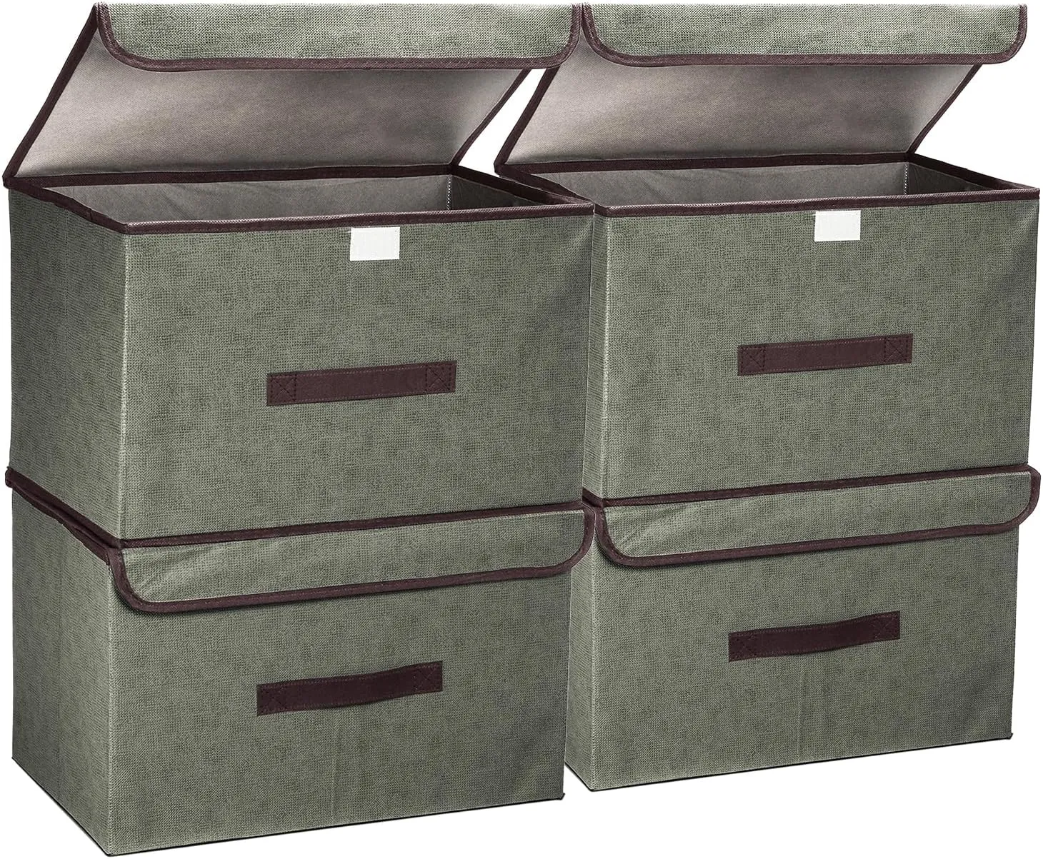 PATIKIL Fabric Collapsible Storage Bin 14.2 x 9.1 x 9.4 Inch, 4 Pcs Foldable Storage Box Cube with Lids and Handle Organizer Container for Home Bedroom Closet Clothes, Grey
