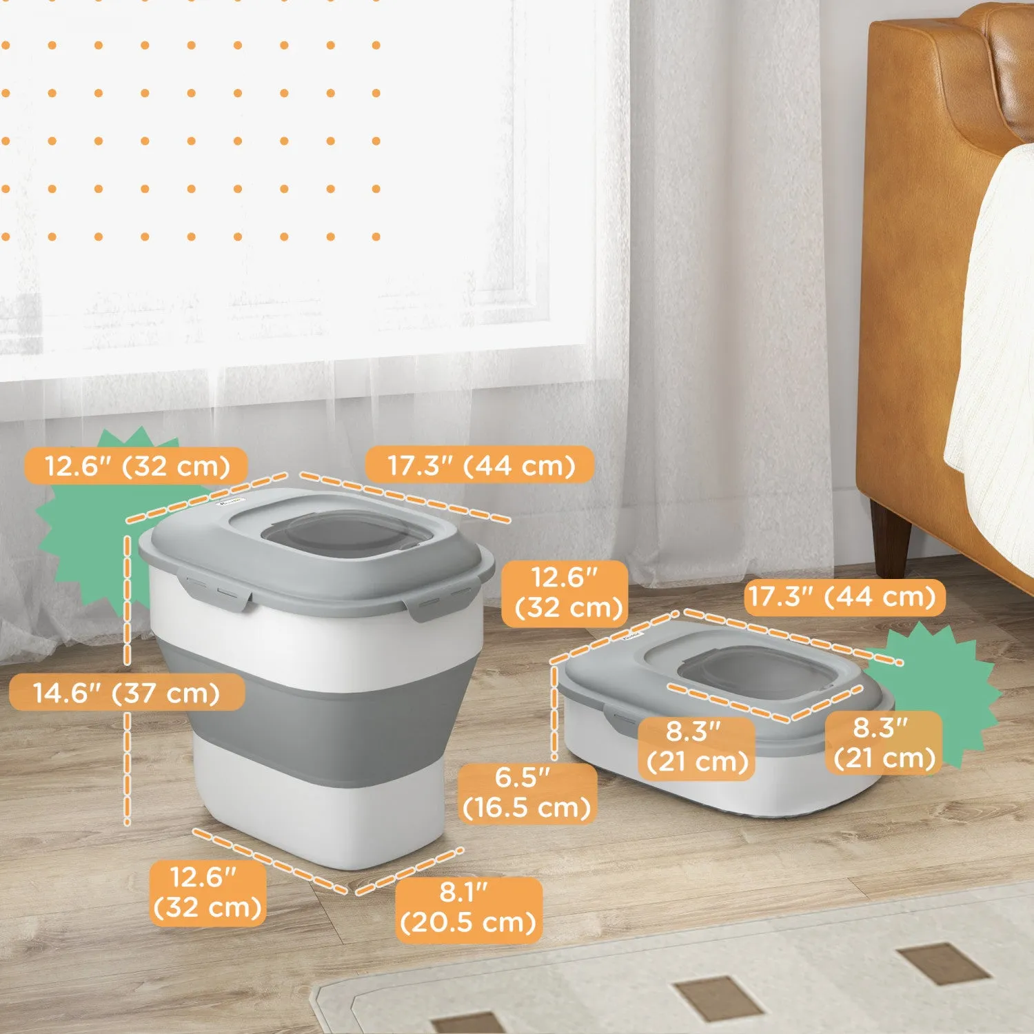 Pawhut Dog Food Storage Container, 11-55lb Collapsible Foldable Pet Cat Dog Food Storage Bin With Ai|Pawhut Recipient De Stockage De Nourriture Pour Chien, Pliable De 11 A 55 Lb, Avec Couvercles Hermet