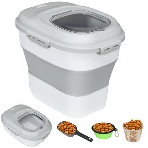 Pawhut Dog Food Storage Container, 11-55lb Collapsible Foldable Pet Cat Dog Food Storage Bin With Ai|Pawhut Recipient De Stockage De Nourriture Pour Chien, Pliable De 11 A 55 Lb, Avec Couvercles Hermet