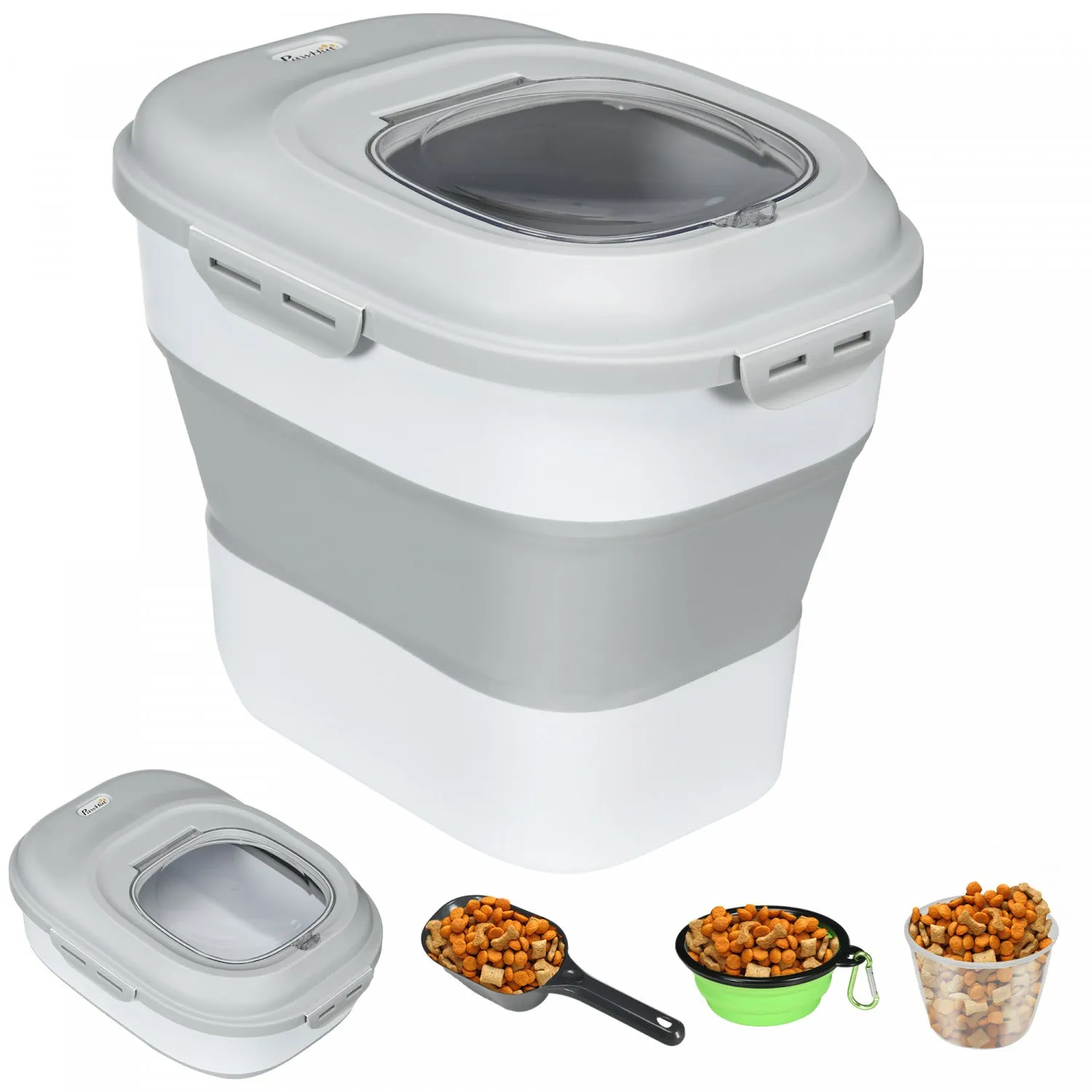 Pawhut Dog Food Storage Container, 11-55lb Collapsible Foldable Pet Cat Dog Food Storage Bin With Ai|Pawhut Recipient De Stockage De Nourriture Pour Chien, Pliable De 11 A 55 Lb, Avec Couvercles Hermet