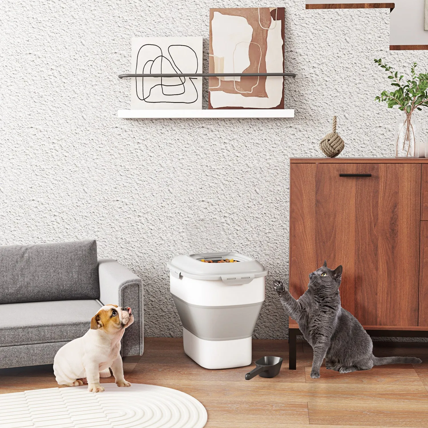 Pawhut Dog Food Storage Container, 11-55lb Collapsible Foldable Pet Cat Dog Food Storage Bin With Ai|Pawhut Recipient De Stockage De Nourriture Pour Chien, Pliable De 11 A 55 Lb, Avec Couvercles Hermet