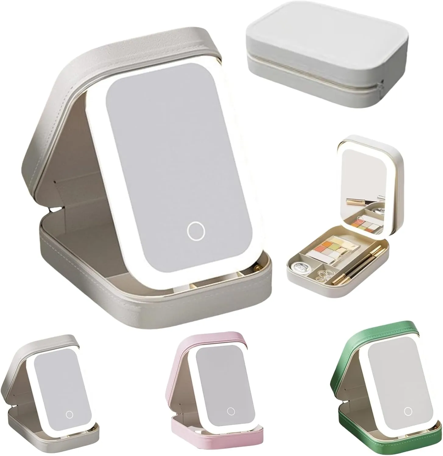 Periodicali Travel Makeup Mirror, Foldable with LED Fill Light, Cosmetic Storage Box, Dustproof and Portable (White)