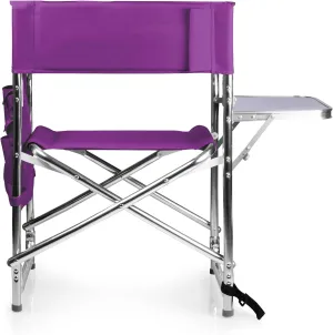 Personalized Embroidered Sports Director Chair with Side Table and Storage Pockets by Picnic Time - Purple